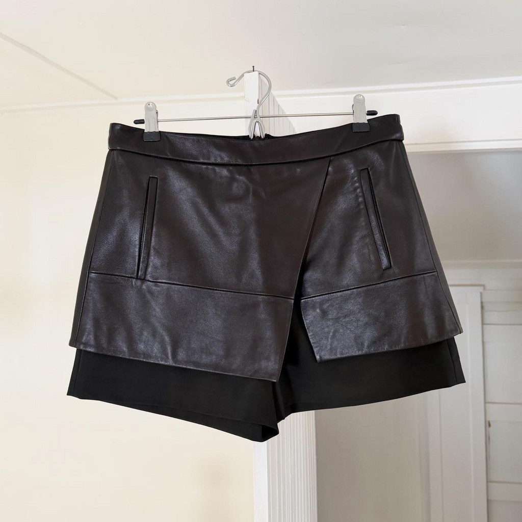 Tibi Leather Overlay Mini Wrap Skort Size 6