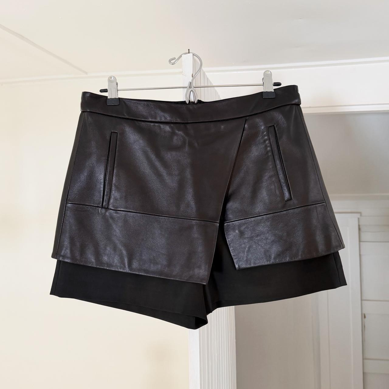 Tibi Leather Overlay Mini Wrap Skort Size 6
