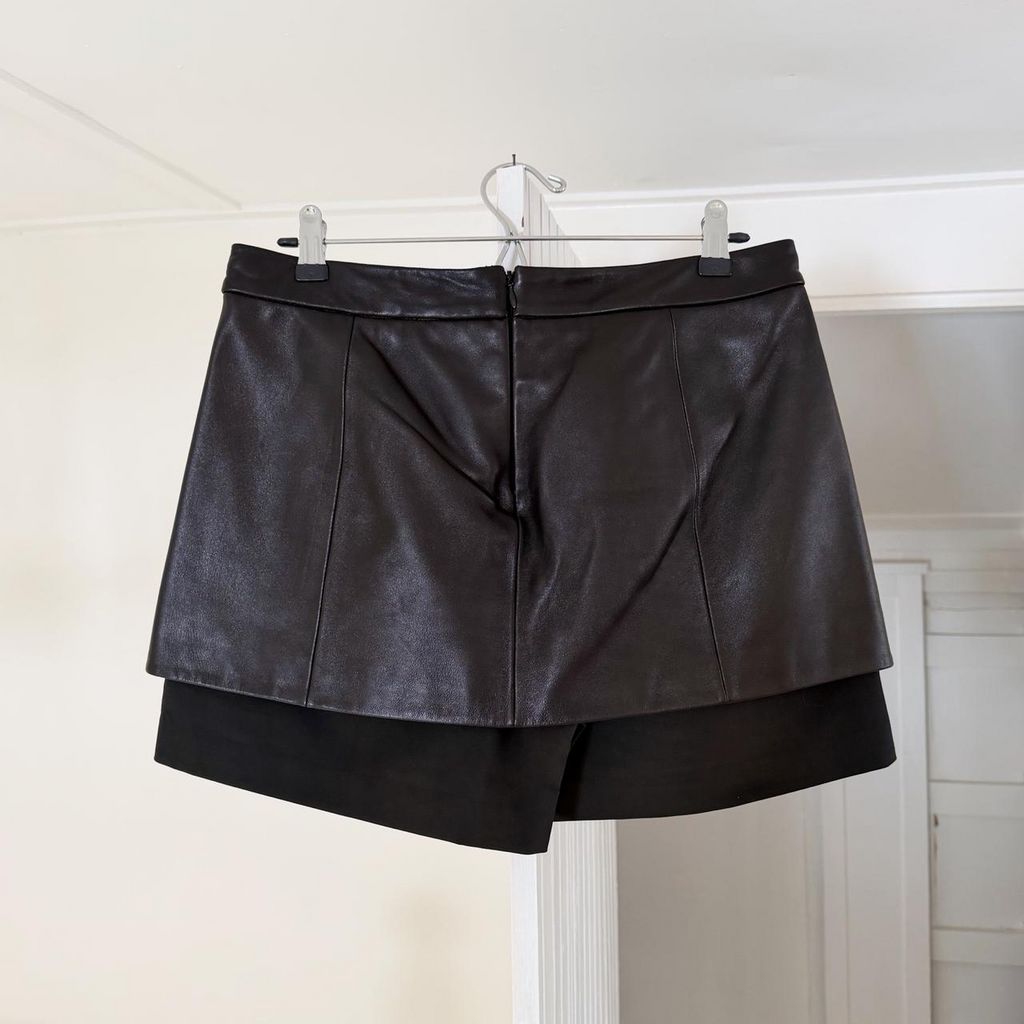 Tibi Leather Overlay Mini Wrap Skort Size 6