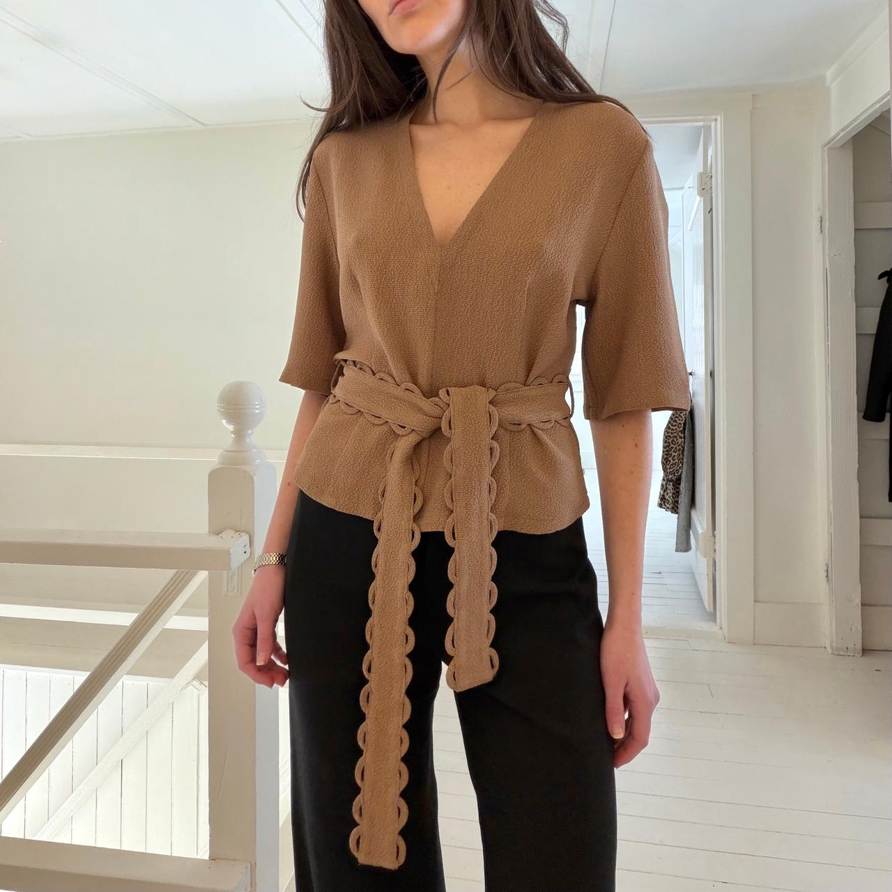 By Malene Birger Ullas Crepe Tie Waist Top Light Brown NWT Size 36