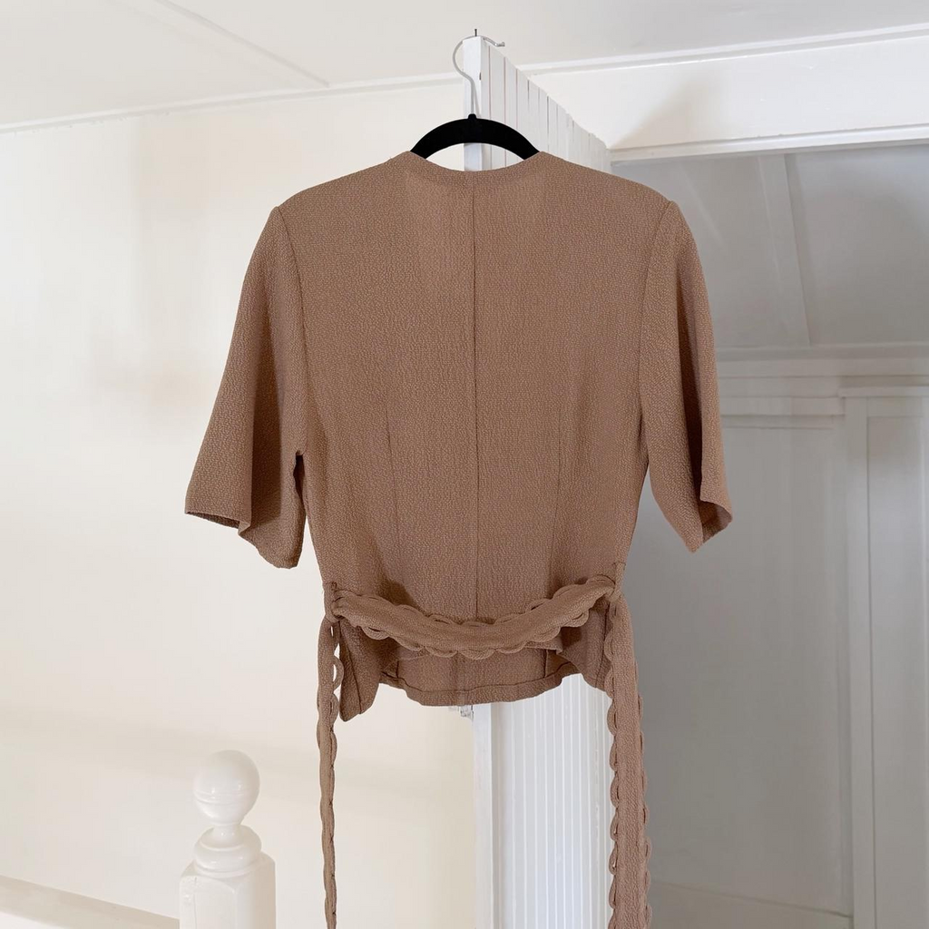 By Malene Birger Ullas Crepe Tie Waist Top Light Brown NWT Size 36