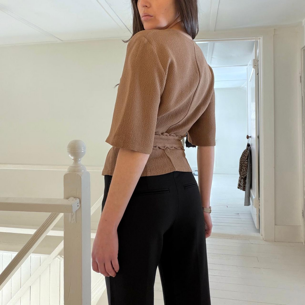 By Malene Birger Ullas Crepe Tie Waist Top Light Brown NWT Size 36