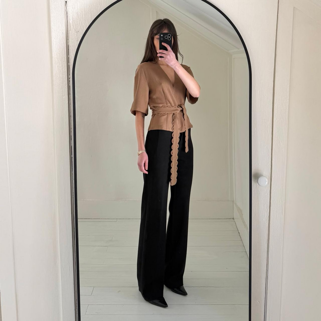 By Malene Birger Ullas Crepe Tie Waist Top Light Brown NWT Size 36