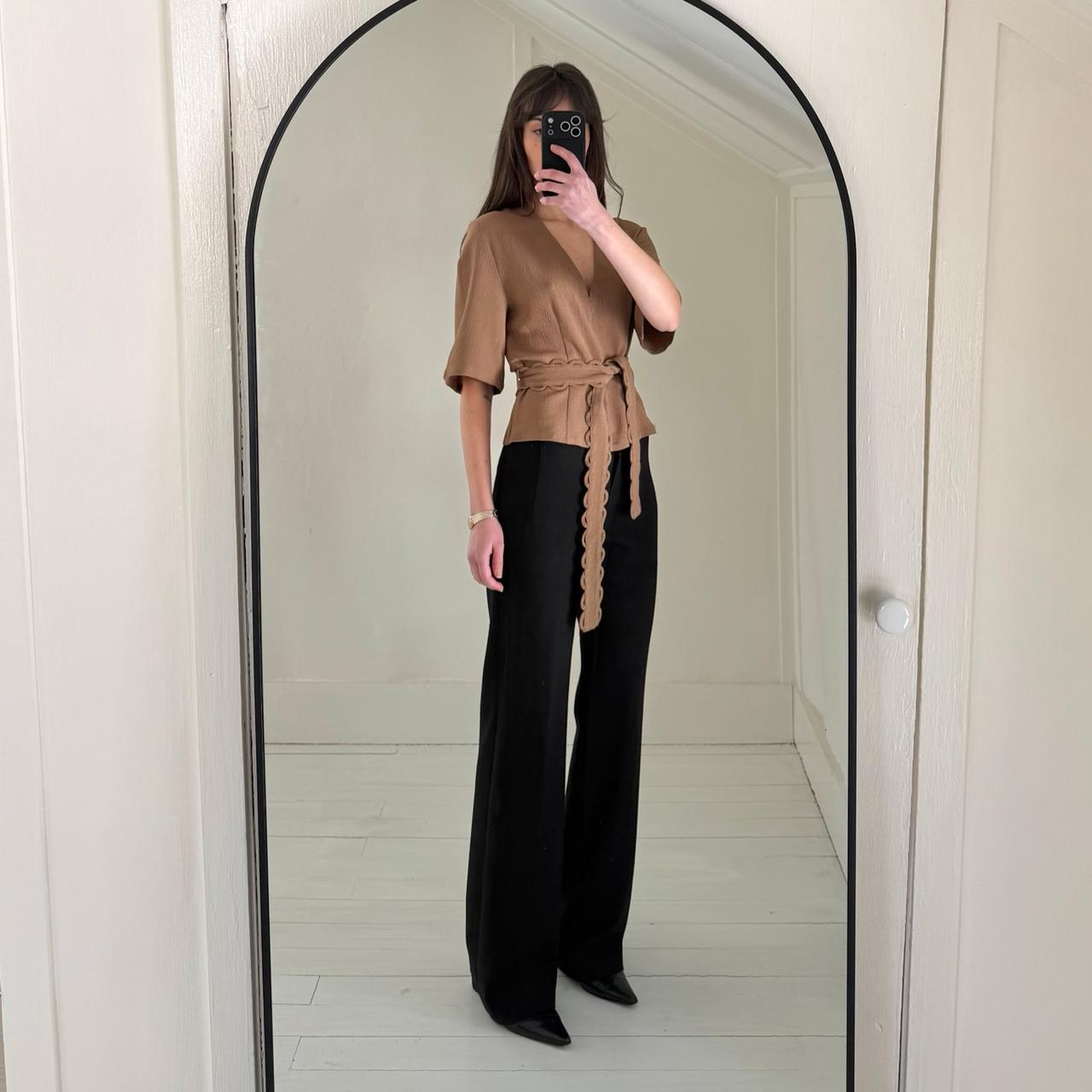 By Malene Birger Ullas Crepe Tie Waist Top Light Brown NWT Size 36