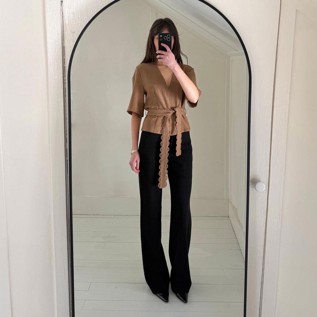 By Malene Birger Ullas Crepe Tie Waist Top Light Brown NWT Size 36