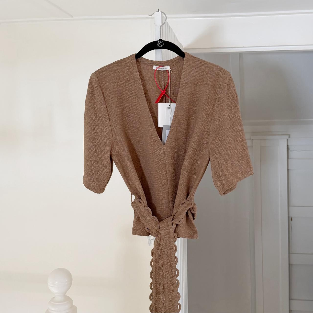 By Malene Birger Ullas Crepe Tie Waist Top Light Brown NWT Size 36