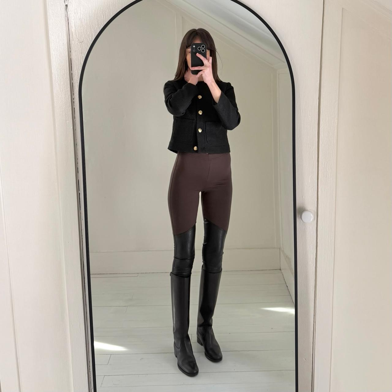 BCBGMaxAzria Hawkins Faux Leather Panel Legging Dark Fatigue/Black Size XS