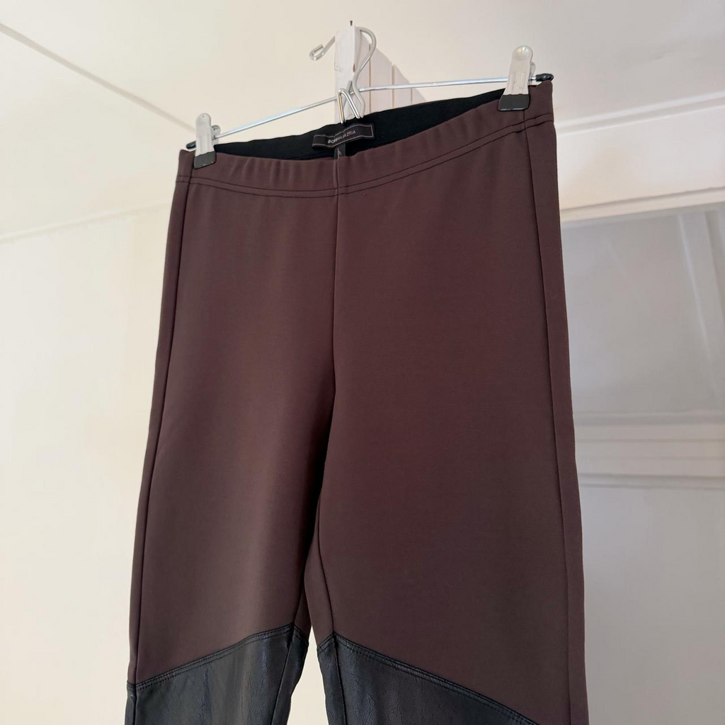 BCBGMaxAzria Hawkins Faux Leather Panel Legging Dark Fatigue/Black Size XS