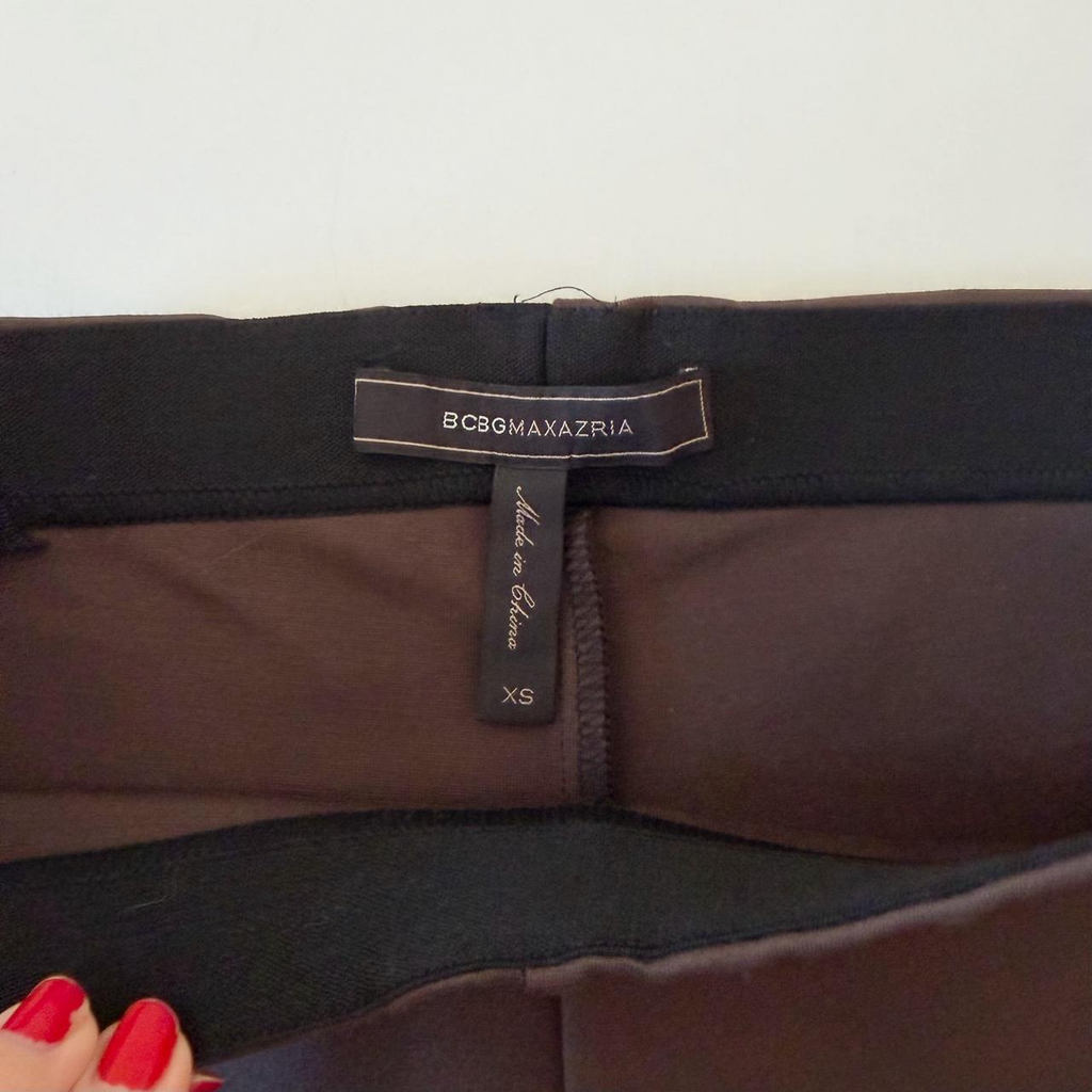 BCBGMaxAzria Hawkins Faux Leather Panel Legging Dark Fatigue/Black Size XS