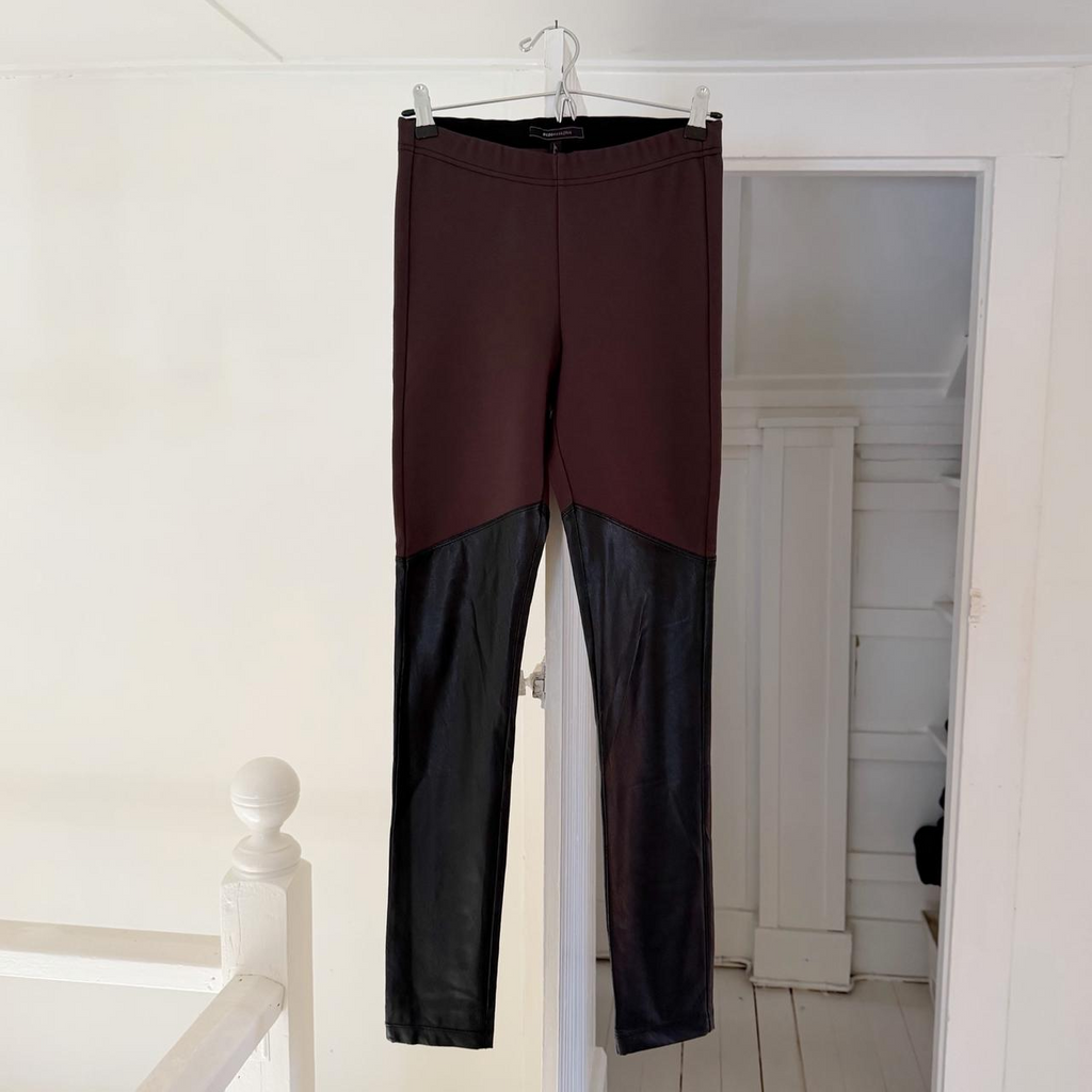 BCBGMaxAzria Hawkins Faux Leather Panel Legging Dark Fatigue/Black Size XS