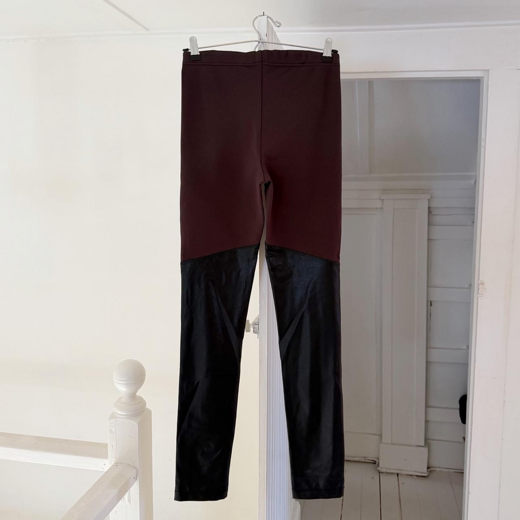 BCBGMaxAzria Hawkins Faux Leather Panel Legging Dark Fatigue/Black Size XS
