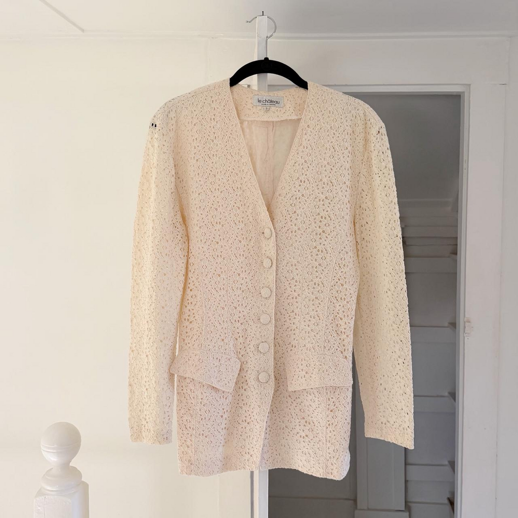 Le Chateau Vintage 90s Floral Lace Blazer Jacket Size 7