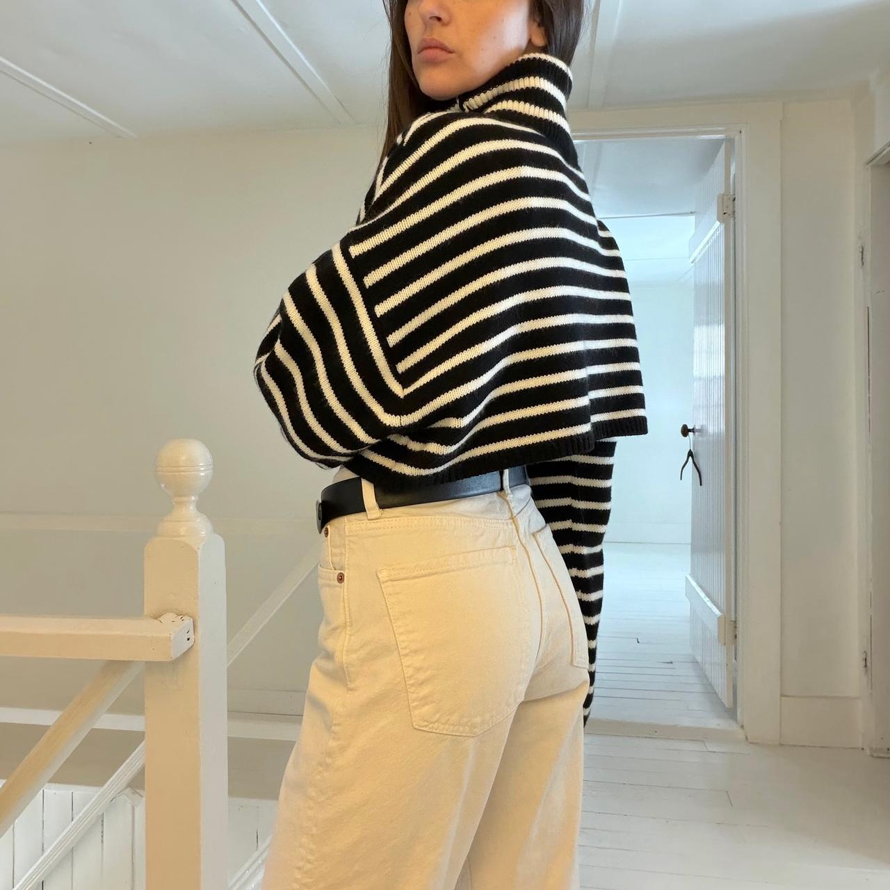 The Frankie Shop Athina Wool Cropped Turtleneck Sweater in Black Stripe M/L
