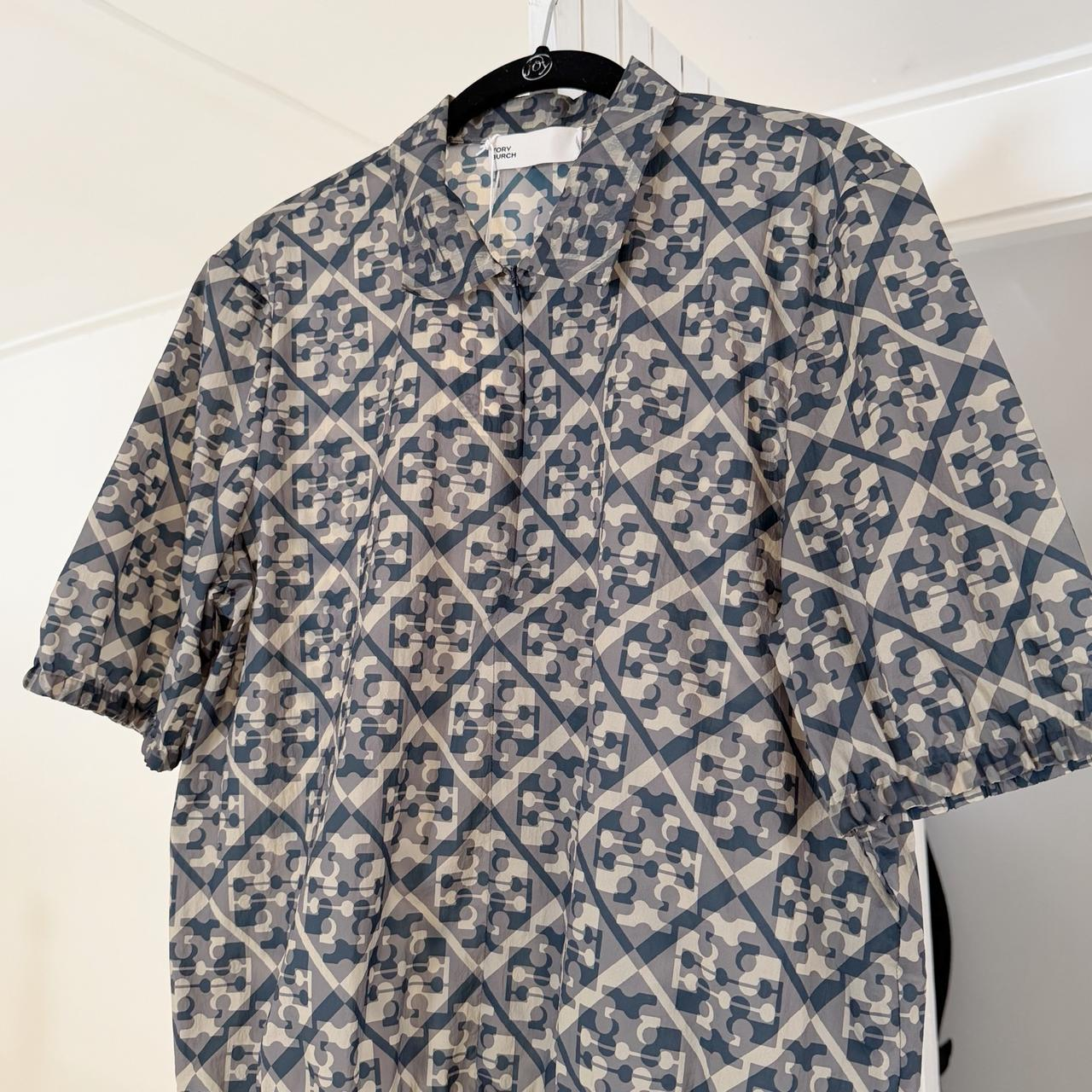 Tory Burch Prismatic T Monogram Nylon Zip Polo Top Gray NWT Size 6