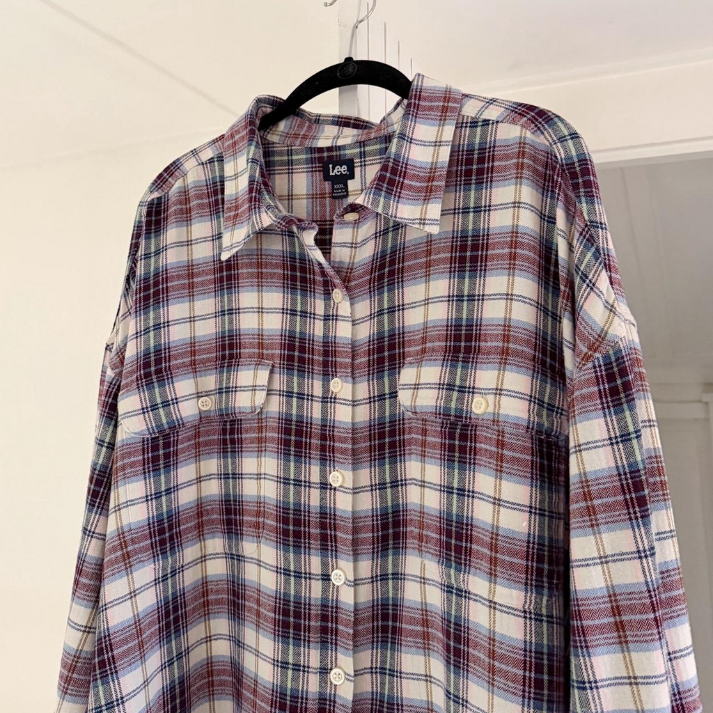 Lee Vintage Y2K Plaid Flannel Button Down Shirt Size XXXL