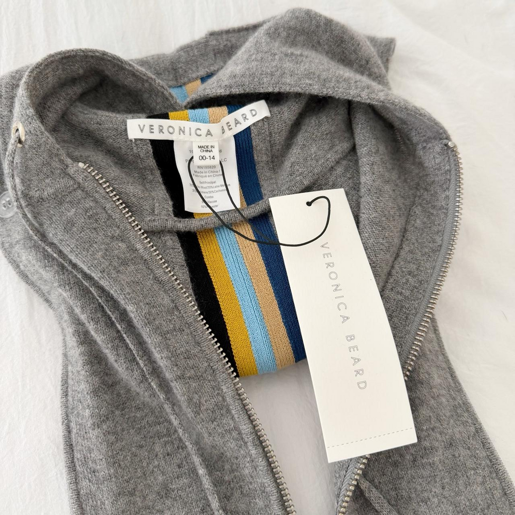 Veronica Beard Adena Wool Cashmere Hoodie Dickey in Grey Melange Size 00-14 NWT