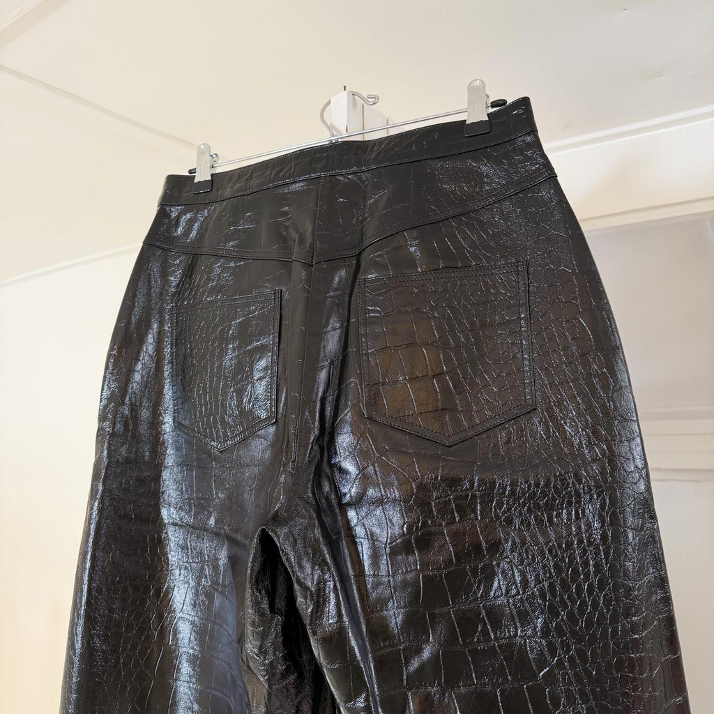 Remain Birger Christensen Manua Leather Croc Bermuda Shorts in Black Size 8