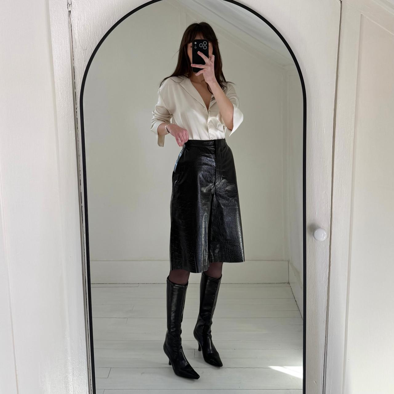 Remain Birger Christensen Manua Leather Croc Bermuda Shorts in Black Size 8