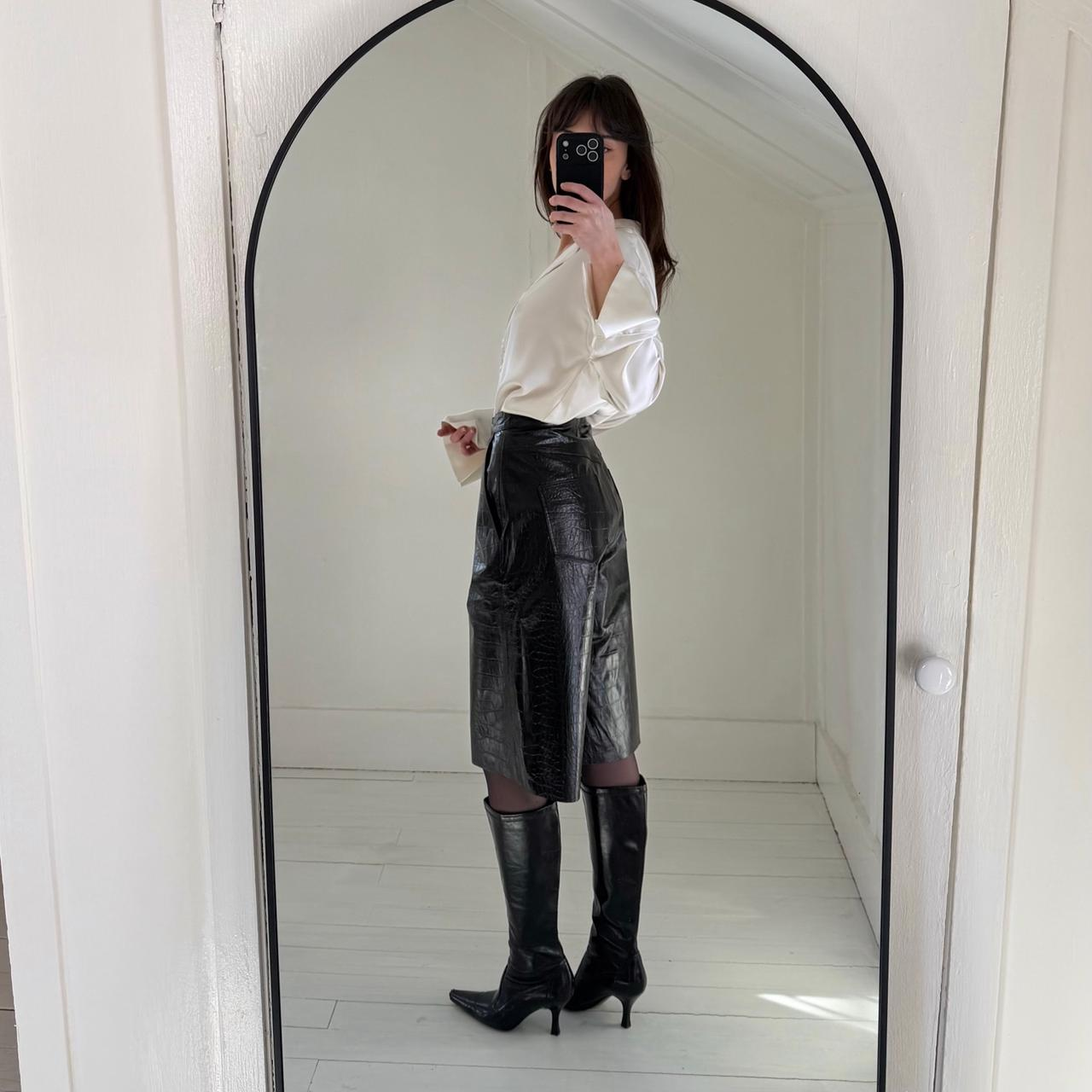 Remain Birger Christensen Manua Leather Croc Bermuda Shorts in Black Size 8