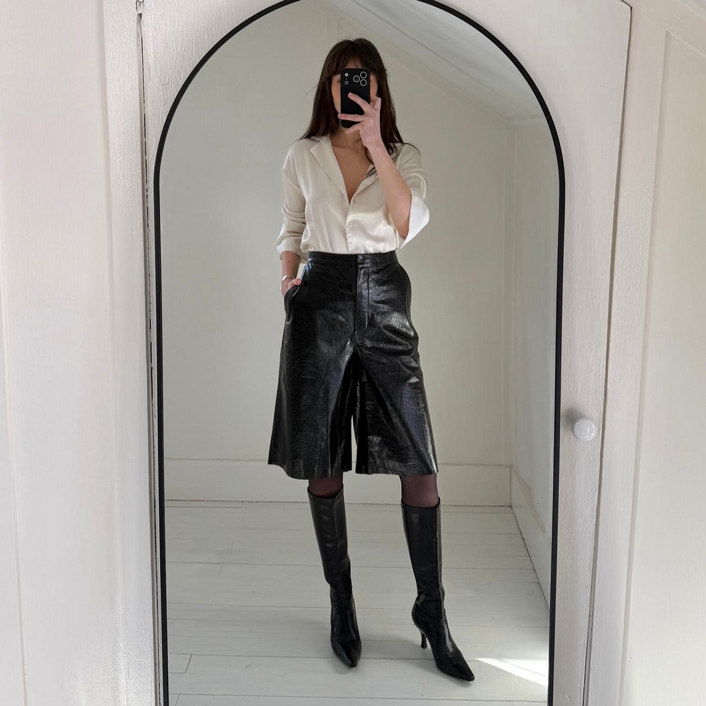 Remain Birger Christensen Manua Leather Croc Bermuda Shorts in Black Size 8