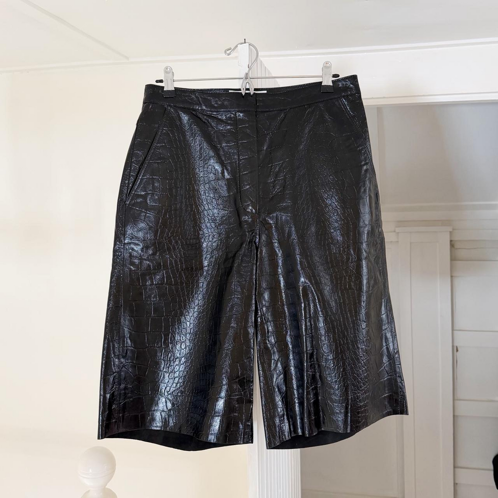 Remain Birger Christensen Manua Leather Croc Bermuda Shorts in Black Size 8