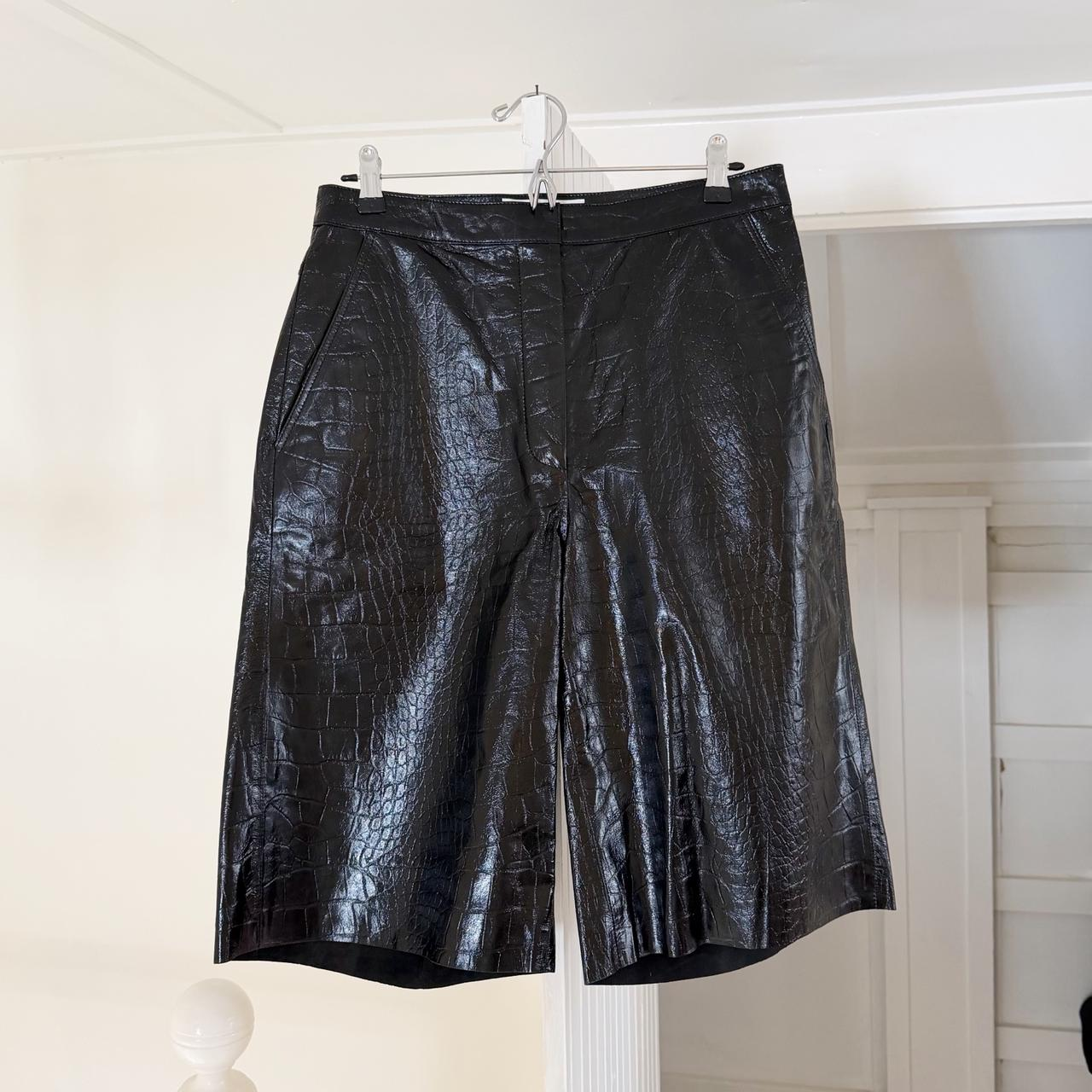 Remain Birger Christensen Manua Leather Croc Bermuda Shorts in Black Size 8