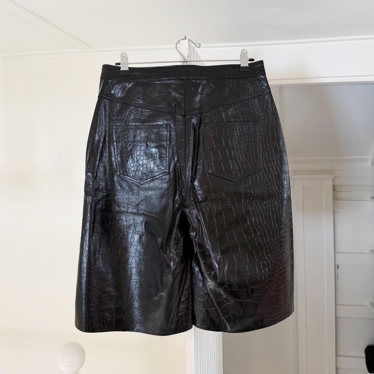Remain Birger Christensen Manua Leather Croc Bermuda Shorts in Black Size 8