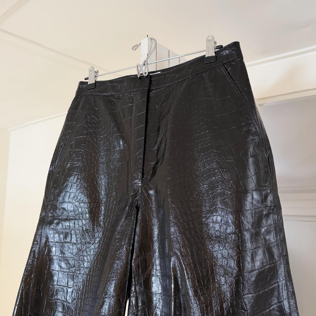 Remain Birger Christensen Manua Leather Croc Bermuda Shorts in Black Size 8