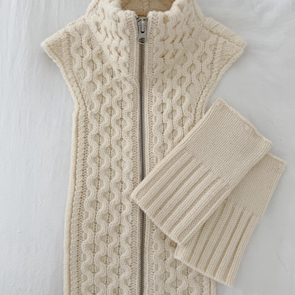 Veronica Beard Upstate Wool Cable-Knit Dickey & Cuffs Ivory Size 00-14 NWT
