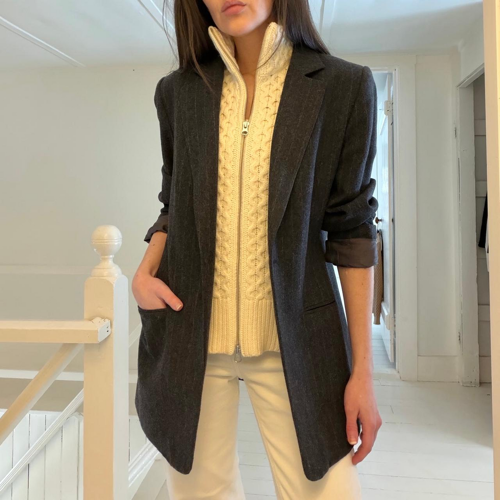 Veronica Beard Upstate Wool Cable-Knit Dickey & Cuffs Ivory Size 00-14 NWT