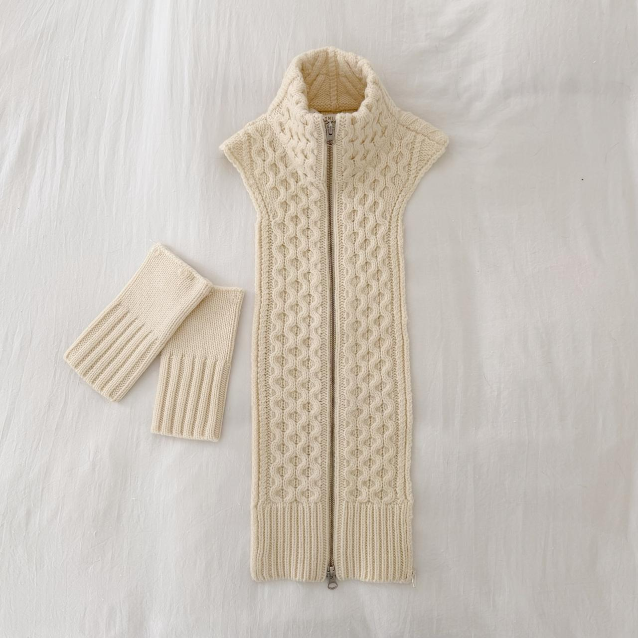 Veronica Beard Upstate Wool Cable-Knit Dickey & Cuffs Ivory Size 00-14 NWT