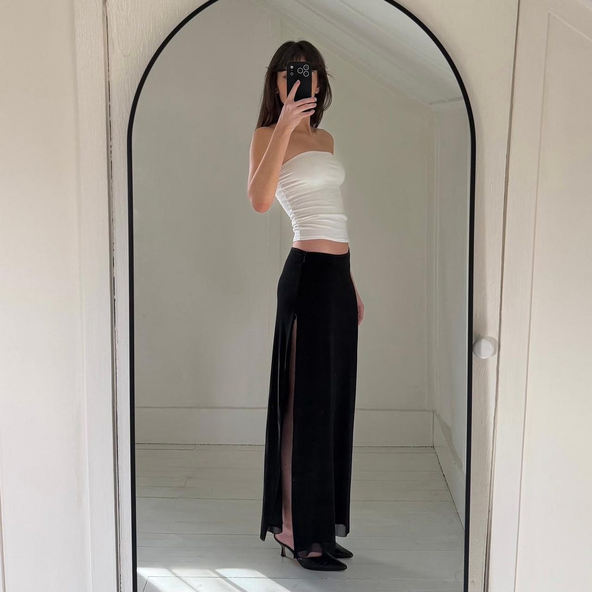 Vivienne Tam Vintage Y2K Mesh Overlay Zippered Side Slit Maxi Skirt Size 1