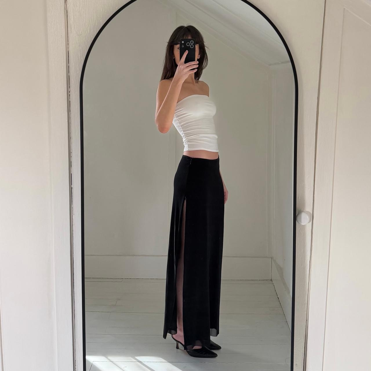 Vivienne Tam Vintage Y2K Mesh Overlay Zippered Side Slit Maxi Skirt Size 1