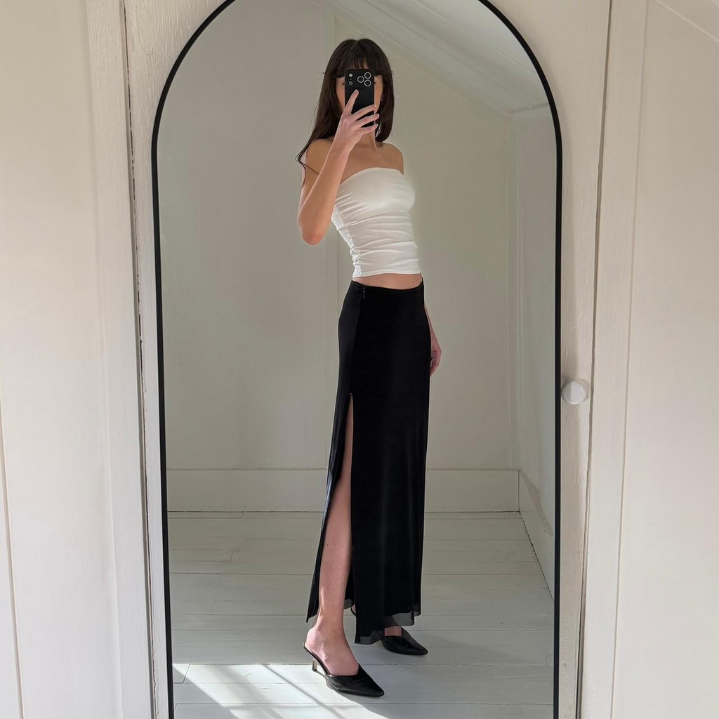 Vivienne Tam Vintage Y2K Mesh Overlay Zippered Side Slit Maxi Skirt Size 1