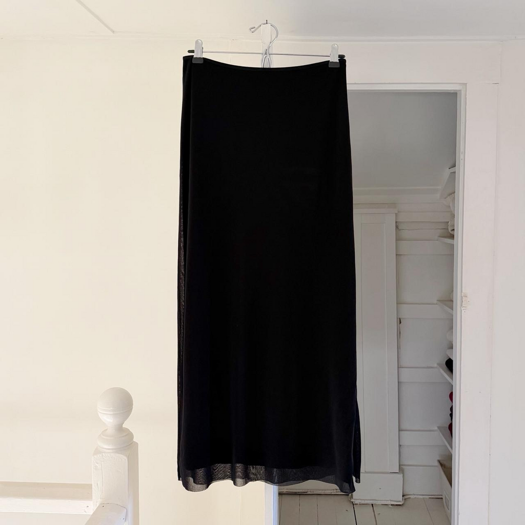 Vivienne Tam Vintage Y2K Mesh Overlay Zippered Side Slit Maxi Skirt Size 1