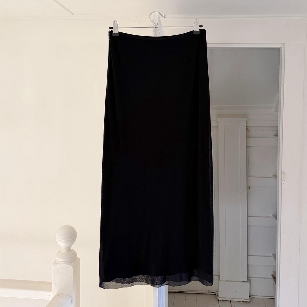 Vivienne Tam Vintage Y2K Mesh Overlay Zippered Side Slit Maxi Skirt Size 1