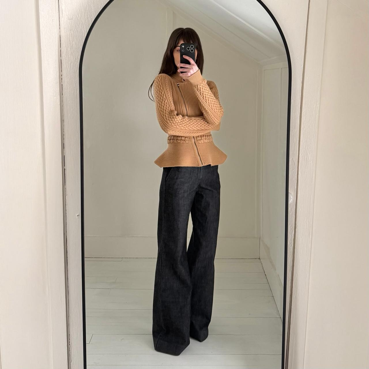 Simkhai Andi Fisherman Knit Peplum Cardigan Jacket Camel NWT Size S