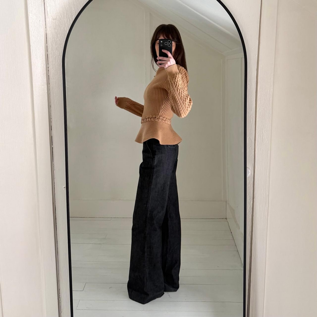 Simkhai Andi Fisherman Knit Peplum Cardigan Jacket Camel NWT Size S