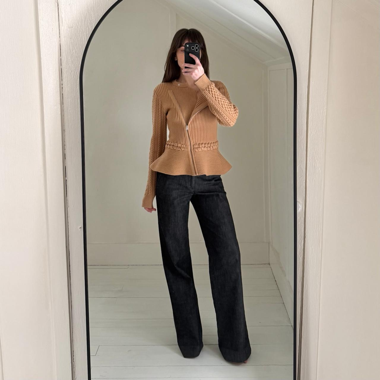 Simkhai Andi Fisherman Knit Peplum Cardigan Jacket Camel NWT Size S