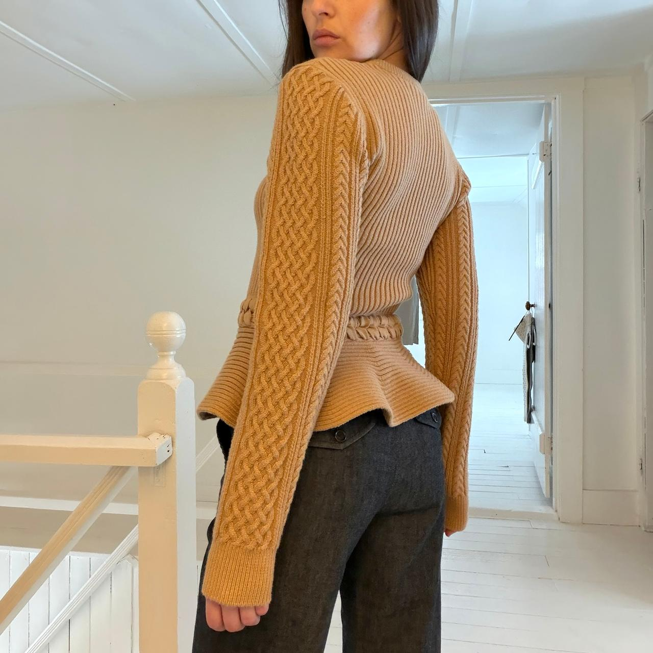 Simkhai Andi Fisherman Knit Peplum Cardigan Jacket Camel NWT Size S