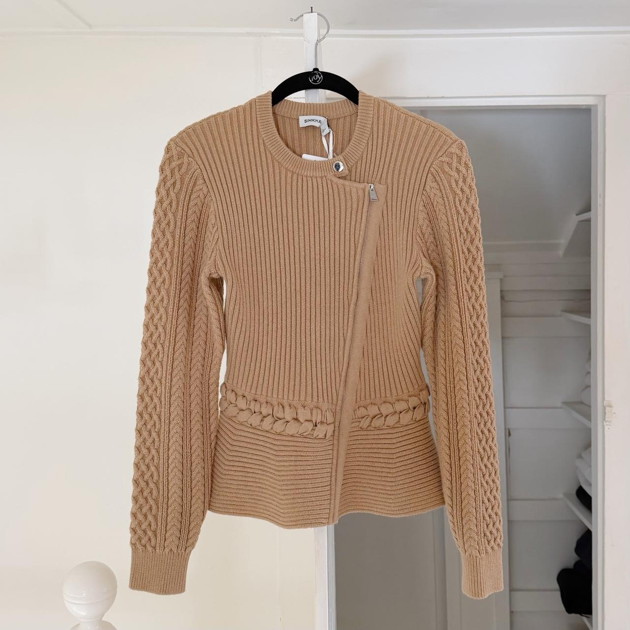 Simkhai Andi Fisherman Knit Peplum Cardigan Jacket Camel NWT Size S