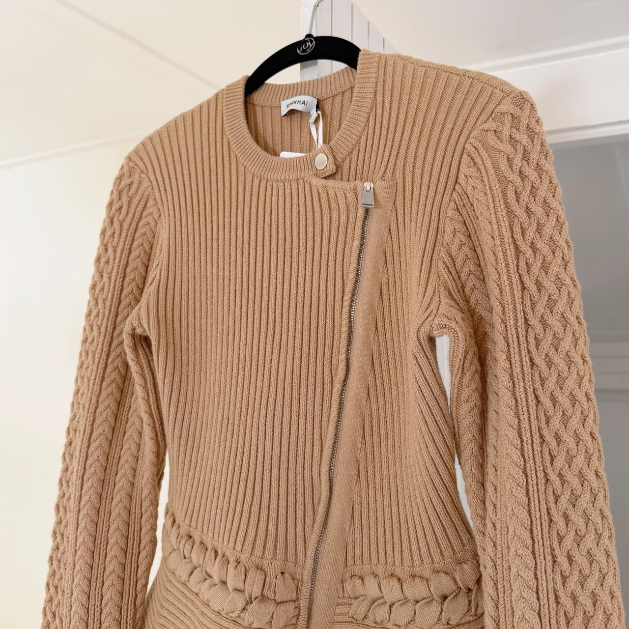 Simkhai Andi Fisherman Knit Peplum Cardigan Jacket Camel NWT Size S