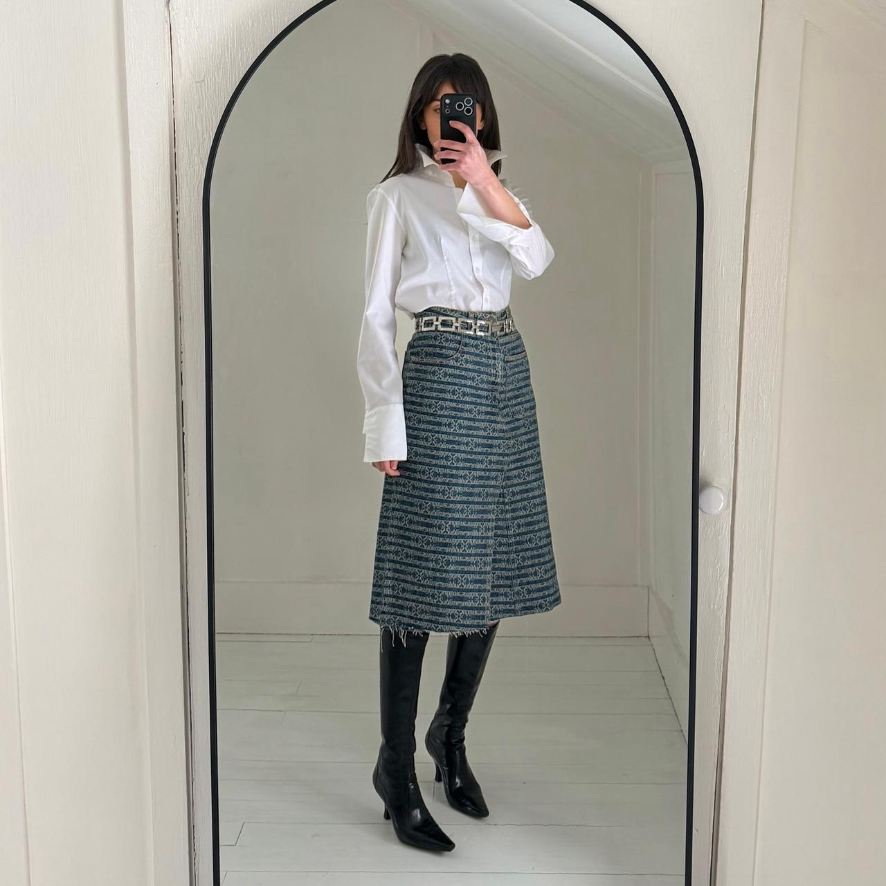 Tory Burch Deconstructed Denim Skirt in Sublime Jacquard Vintage Wash NWT 8