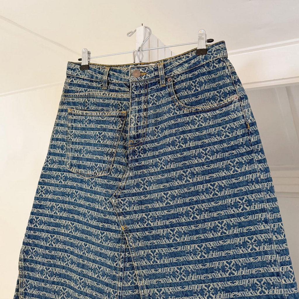 Tory Burch Deconstructed Denim Skirt in Sublime Jacquard Vintage Wash NWT 8