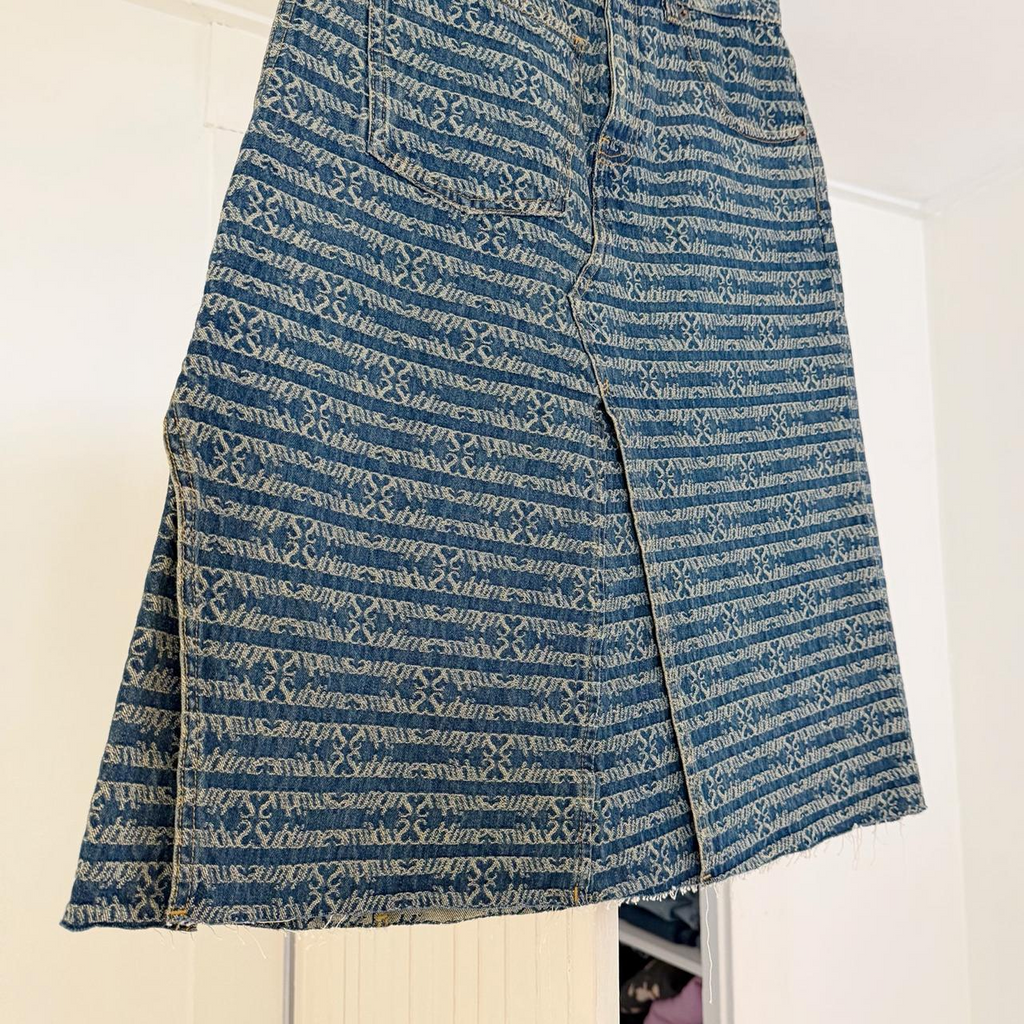 Tory Burch Deconstructed Denim Skirt in Sublime Jacquard Vintage Wash NWT 8