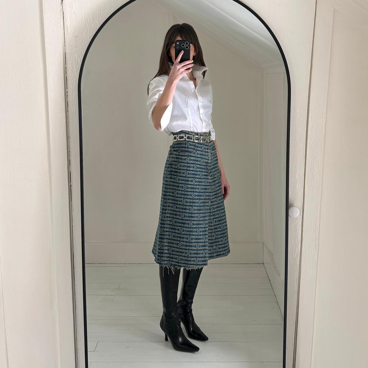 Tory Burch Deconstructed Denim Skirt in Sublime Jacquard Vintage Wash NWT 8