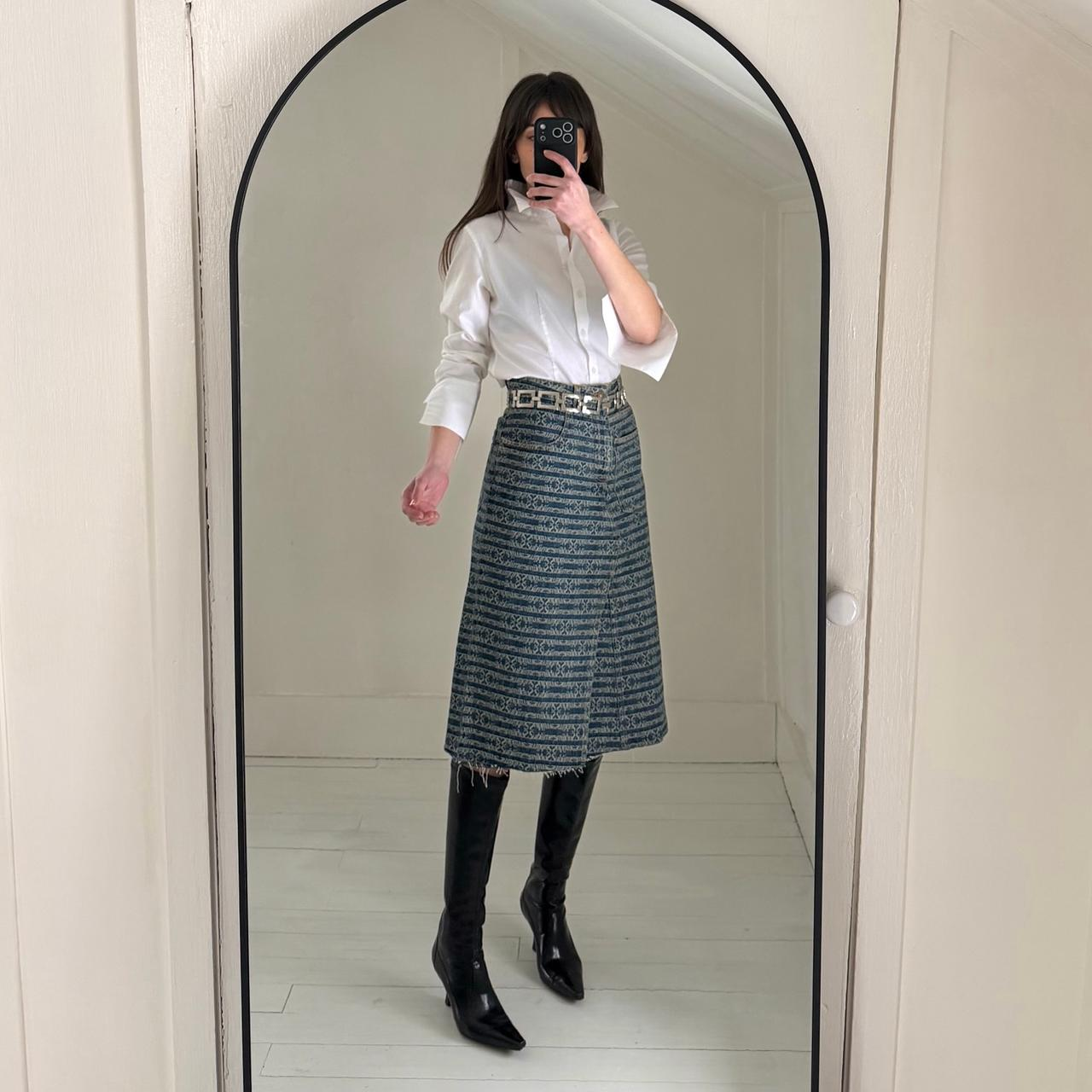 Tory Burch Deconstructed Denim Skirt in Sublime Jacquard Vintage Wash NWT 8