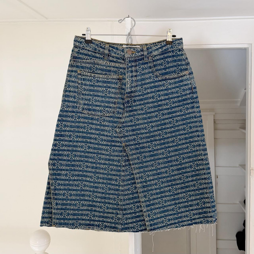 Tory Burch Deconstructed Denim Skirt in Sublime Jacquard Vintage Wash NWT 8
