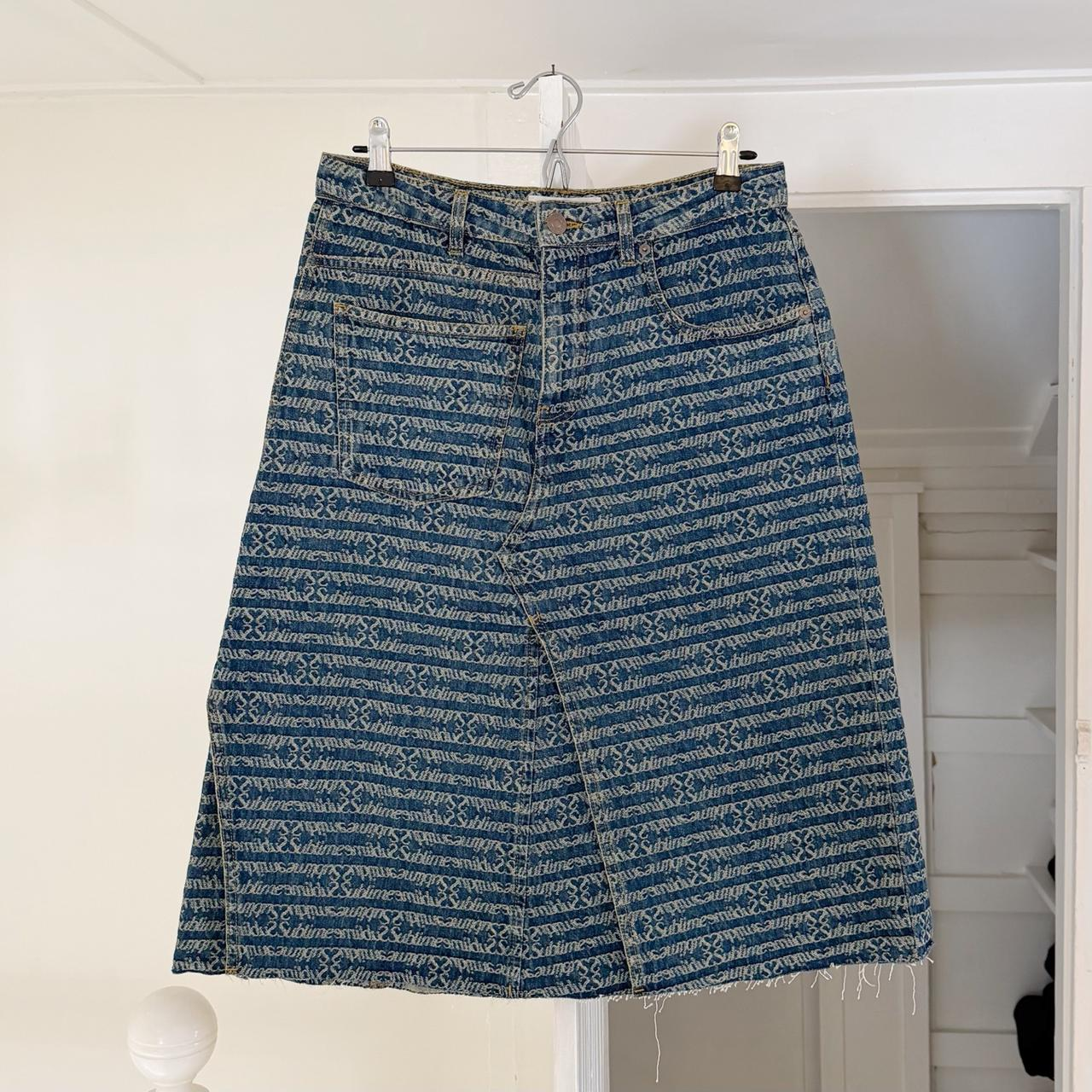 Tory Burch Deconstructed Denim Skirt in Sublime Jacquard Vintage Wash NWT 8