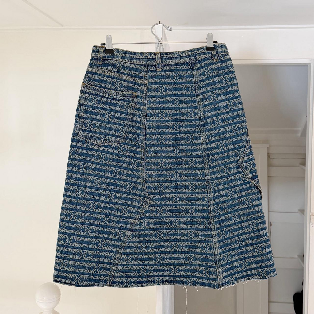 Tory Burch Deconstructed Denim Skirt in Sublime Jacquard Vintage Wash NWT 8